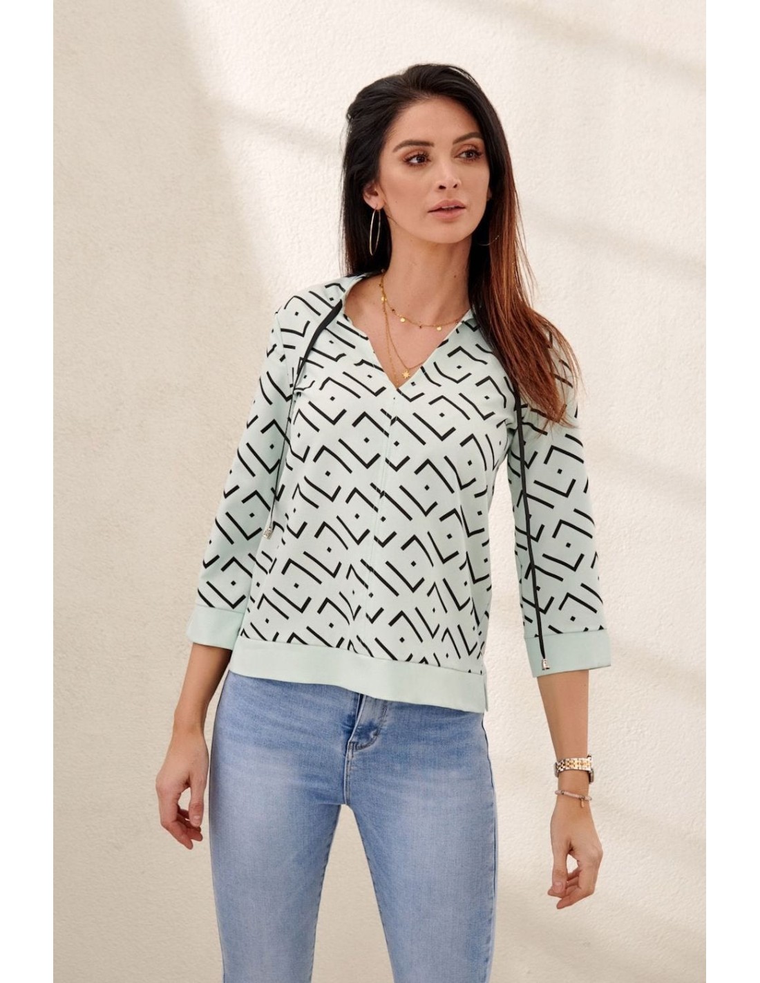 Women\'s blouse with pistachio patterns 0466 - Online store - Boutique